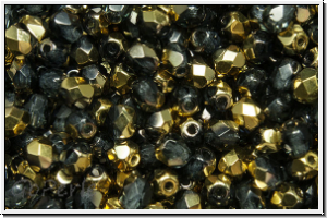 B�hm. Glasschliffperle, feuerpol., 4mm, montana, trans., half brass, 50 Stk.