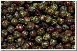 B�hm. Glasschliffperle, feuerpol., 4mm, red, coral, op., picasso, 50 Stk.