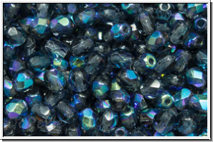 B�hm. Glasschliffperle, feuerpol., 4mm, montana, trans., AB, 50 Stk.