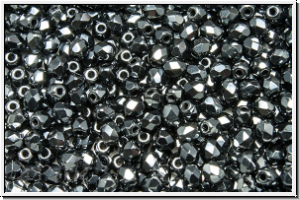 B�hm. Glasschliffperle, feuerpol., 3mm, black, op., full silver chrome, 50 Stk.