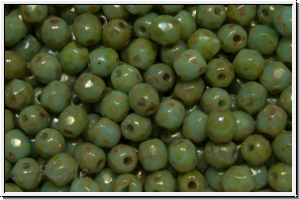 B�hm. Glasschliffperle, feuerpol., 4mm, blue, baby, lt., op., silver picasso, 50 Stk.