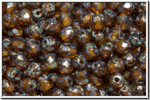 B�hm. Glasschliffperle, feuerpol., 4mm, sunflower, trans., silver picasso, 50 Stk.