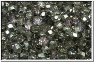 B�hm. Glasschliffperle, feuerpol., 4mm, crystal, trans., lt. vitrail, 50 Stk.