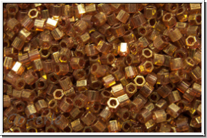 DBSC0115, MIYUKI Delicas Hex, 15/0, topaz, dk., trans., gold luster, 5g