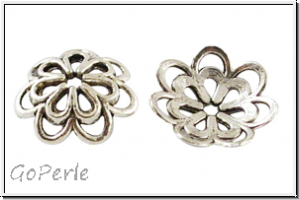 Perlenkappe "Double Flower", 14x4mm, antiksilberfb., Tibetsilber, 2 Stk.