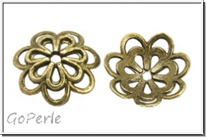 Perlenkappe "Double Flower", 14x4mm, antikmessingfb., Tibetsilber, 2 Stk.