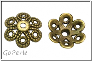 Perlenkappe "Kordelkranz", 12x3mm, antikmessingfb., Tibetsilber, 10 Stk.