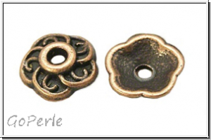 Perlenkappe "Overlapped", 9x3mm, antikkupferfb., Tibetsilber, 10 Stk.
