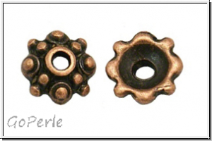 Perlenkappe "Double Dots", 9x3mm, antikkupferfb., Tibetsilber, 10 Stk.