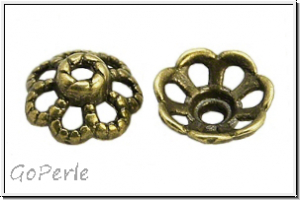 Perlenkappe "Anemone", 9x4mm, antikmessingfb., Tibetsilber, 10 Stk.