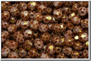 B�hm. Glasschliffperle, feuerpol., 4mm, white, op., copper gold marbled, 50 Stk.