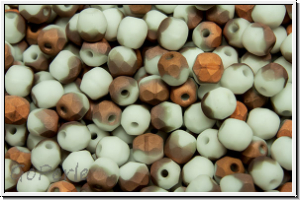 B�hm. Glasschliffperle, feuerpol., 4mm, white, op., half capri gold, matte, 50 Stk.