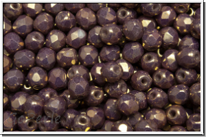 B�hm. Glasschliffperle, feuerpol., 4mm, white, op., bronze lila luster, 50 Stk.