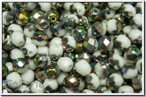 B�hm. Glasschliffperle, feuerpol., 4mm, white, op., half vitrail, 50 Stk.