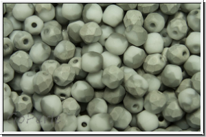 B�hm. Glasschliffperle, feuerpol., 4mm, white, op., half silver, matte, 50 Stk.