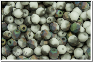 B�hm. Glasschliffperle, feuerpol., 4mm, white, op., half vitrail, matte, 50 Stk.
