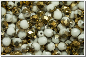 B�hm. Glasschliffperle, feuerpol., 4mm, white, op., half brass, 50 Stk.