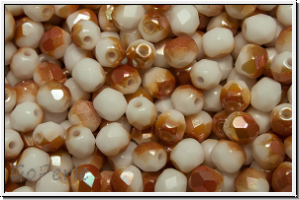 B�hm. Glasschliffperle, feuerpol., 4mm, white, op., half copper luster, 50 Stk.