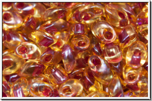 LMA-0363, MIYUKI Long Magatama, 4x7mm, topaz, lt., trans., dark pink-ld., 80 Stk.