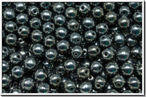 b�hm. Glasperle, rund, 5mm, hematite, met., 25 Stk.