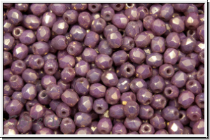 B�hm. Glasschliffperle, feuerpol., 3mm, white, op., bronze lila luster, 50 Stk.