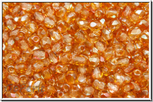 B�hm. Glasschliffperle, feuerpol., 3mm, crystal, trans., half copper luster, 50 Stk.