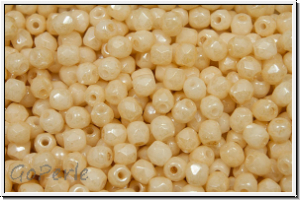 B�hm. Glasschliffperle, feuerpol., 3mm, white, op., champagne luster, 50 Stk.