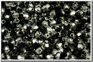 B�hm. Glasschliffperle, feuerpol., 3mm, black, op., half silver, 50 Stk.