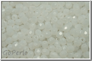 B�hm. Glasschliffperle, feuerpol., 3mm, white, opal, 50 Stk.