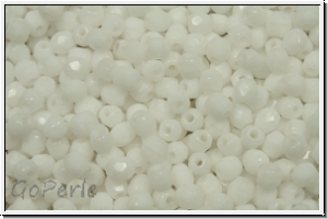 B�hm. Glasschliffperle, feuerpol., 3mm, white, alabaster, 50 Stk.