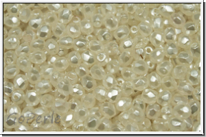 B�hm. Glasschliffperle, feuerpol., 3mm, crystal, trans., white pearl coated, 50 Stk.