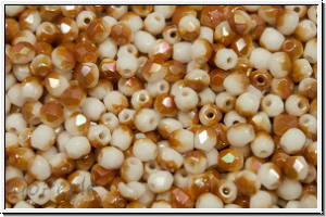 B�hm. Glasschliffperle, feuerpol., 3mm, white, op., half copper luster, 50 Stk.