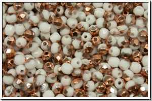 B�hm. Glasschliffperle, feuerpol., 3mm, white, op., half capri gold, 50 Stk.