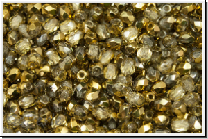 B�hm. Glasschliffperle, feuerpol., 3mm, crystal, trans., half brass, 50 Stk.