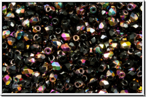 B�hm. Glasschliffperle, feuerpol., 3mm, black, op., half vitex, 50 Stk.