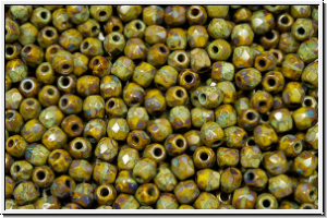 B�hm. Glasschliffperle, feuerpol., 3mm, olivine, lt., op., picasso, 50 Stk.
