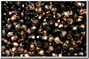 B�hm. Glasschliffperle, feuerpol., 3mm, black, op., half capri gold, 50 Stk.