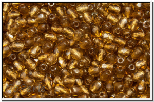 B�hm. Glasschliffperle, feuerpol., 3mm, topaz, sm., trans., bronze-ld., 50 Stk.