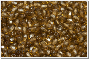 B�hm. Glasschliffperle, feuerpol., 3mm, topaz, dk. sm., trans., 50 Stk.