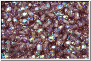 B�hm. Glasschliffperle, feuerpol., 3mm, amethyst, med., trans., AB, 50 Stk.