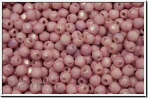 B�hm. Glasschliffperle, feuerpol., 3mm, white, op., rose marbled, 50 Stk.