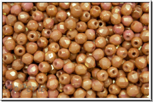B�hm. Glasschliffperle, feuerpol., 3mm, white, op., rose gold luster, 50 Stk.