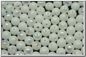 b�hm. Glasperle, rund, 6mm, white, op., AB, 25 Stk.