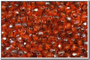 B�hm. Glasschliffperle, feuerpol., 3mm, orange, dk., trans., half valentinite, 50 Stk.
