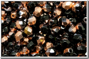 B�hm. Glasschliffperle, feuerpol., 4mm, black, op., half capri gold, 50 Stk.