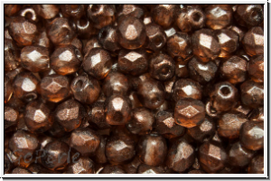 B�hm. Glasschliffperle, feuerpol., 4mm, crystal, trans., half wax brown, 50 Stk.