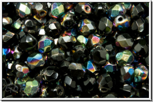 B�hm. Glasschliffperle, feuerpol., 4mm, black, op., half vitrail, 50 Stk.