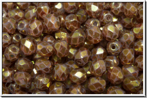 B�hm. Glasschliffperle, feuerpol., 4mm, white, opal, copper gold marbled, 50 Stk.