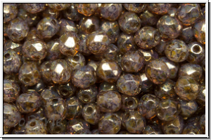 B�hm. Glasschliffperle, feuerpol., 4mm, white, opal, lila gold luster, 50 Stk.