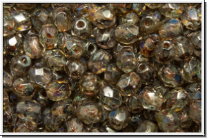 B�hm. Glasschliffperle, feuerpol., 4mm, crystal, trans., dk. picasso, 50 Stk.